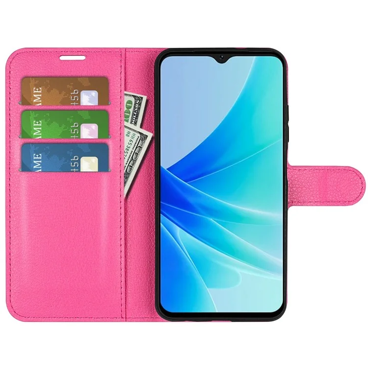 PU Leather Stand Wallet Phone Case for Oppo A57 4G / A57s 4G, Litchi Texture Full Protection Folio Flip Cover - Rose