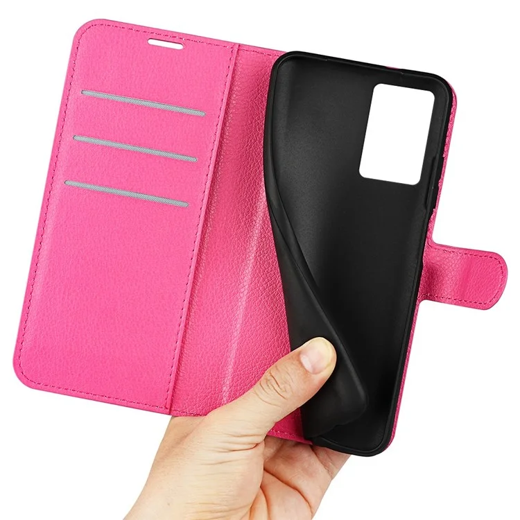 PU Leather Stand Wallet Phone Case for Oppo A57 4G / A57s 4G, Litchi Texture Full Protection Folio Flip Cover - Rose