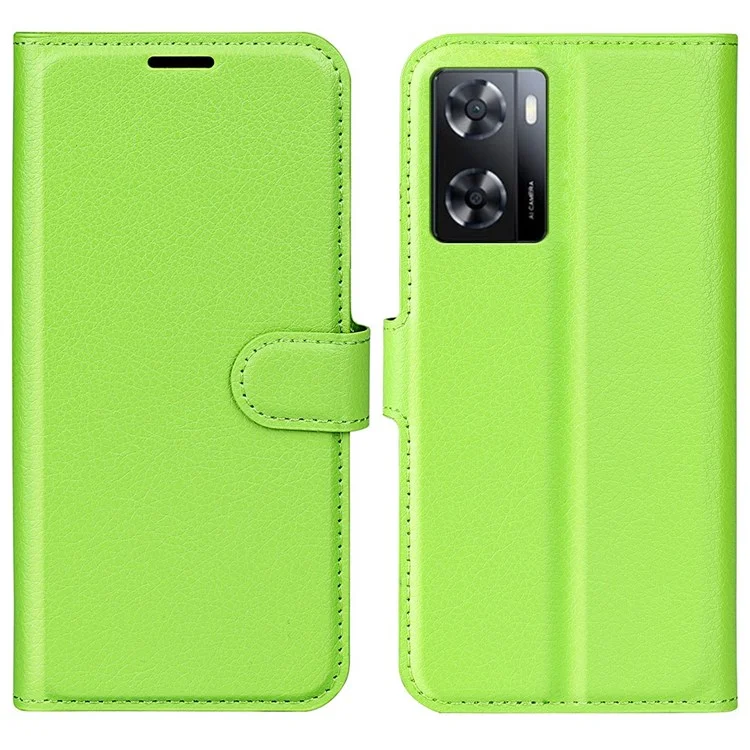 PU Leather Stand Wallet Phone Case for Oppo A57 4G / A57s 4G, Litchi Texture Full Protection Folio Flip Cover - Green