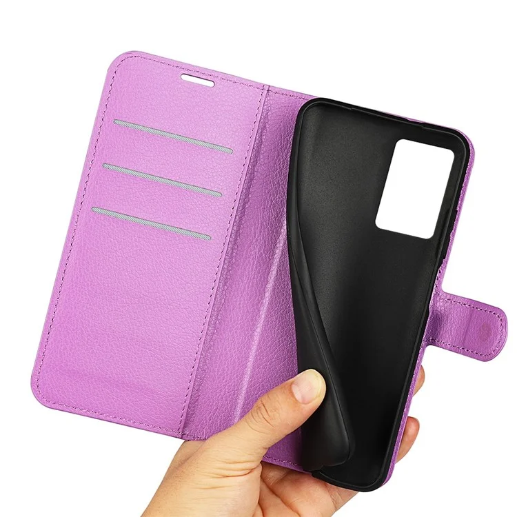 PU Leather Stand Wallet Phone Case for Oppo A57 4G / A57s 4G, Litchi Texture Full Protection Folio Flip Cover - Purple