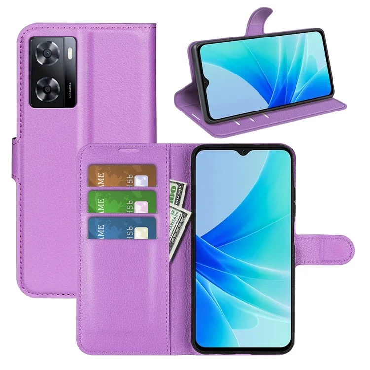 PU Leather Stand Wallet Phone Case for Oppo A57 4G / A57s 4G, Litchi Texture Full Protection Folio Flip Cover - Purple
