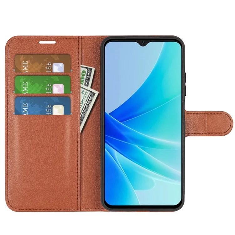 Caixa Telefônica da Carteira de Couro PU Para Oppo A57 4G, Textura Litchi Proteção Completa Folio Flip Tampa - Castanho