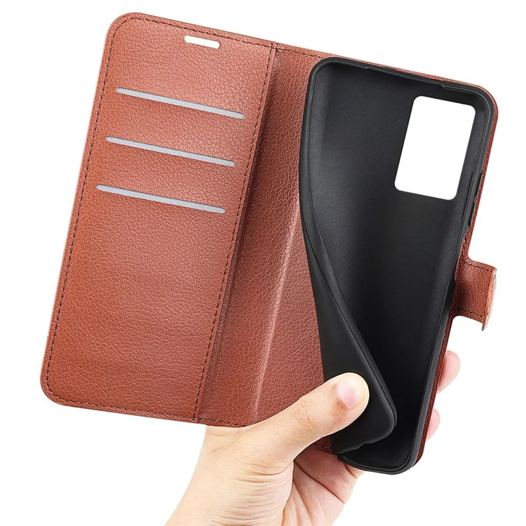 Caixa Telefônica da Carteira de Couro PU Para Oppo A57 4G, Textura Litchi Proteção Completa Folio Flip Tampa - Castanho