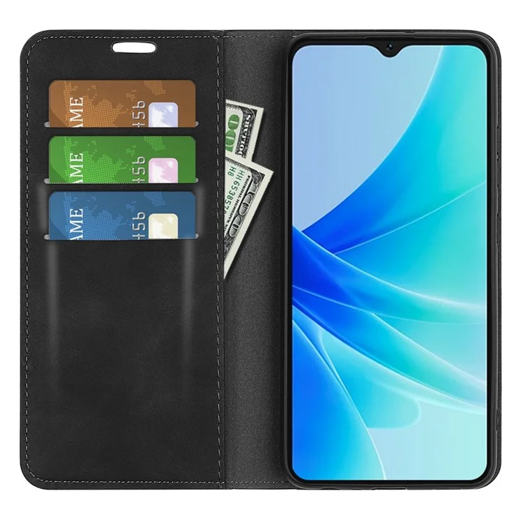 For Oppo A57 4G / A57s 4G Skin-Touch Leather Case Wallet Stand Drop-Proof Protection Phone Cover - Black