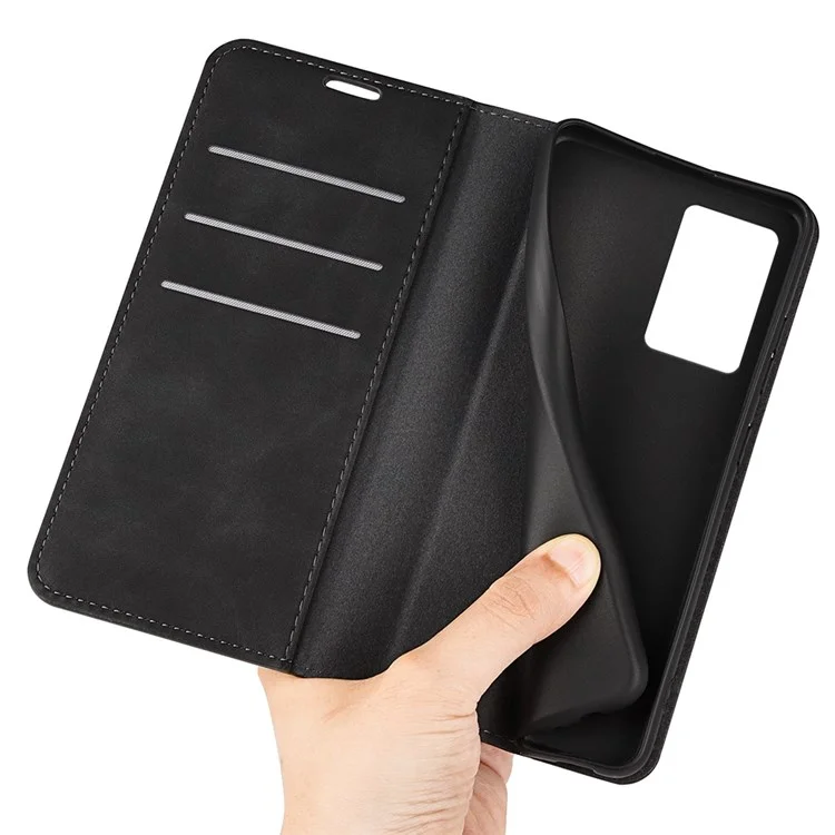 For Oppo A57 4G / A57s 4G Skin-Touch Leather Case Wallet Stand Drop-Proof Protection Phone Cover - Black