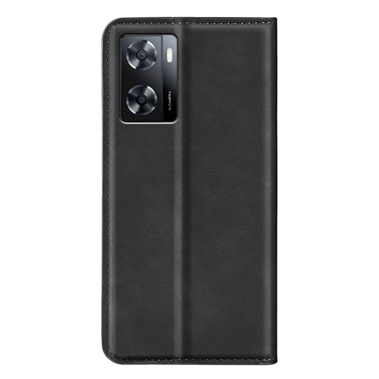 For Oppo A57 4G / A57s 4G Skin-Touch Leather Case Wallet Stand Drop-Proof Protection Phone Cover - Black