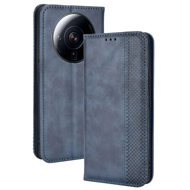 For Xiaomi 12S Ultra 5G Retro Texture Leather Phone Case Wear-resistant Anti-fall Stand Magnetic Absorption Wallet Shell - Blue