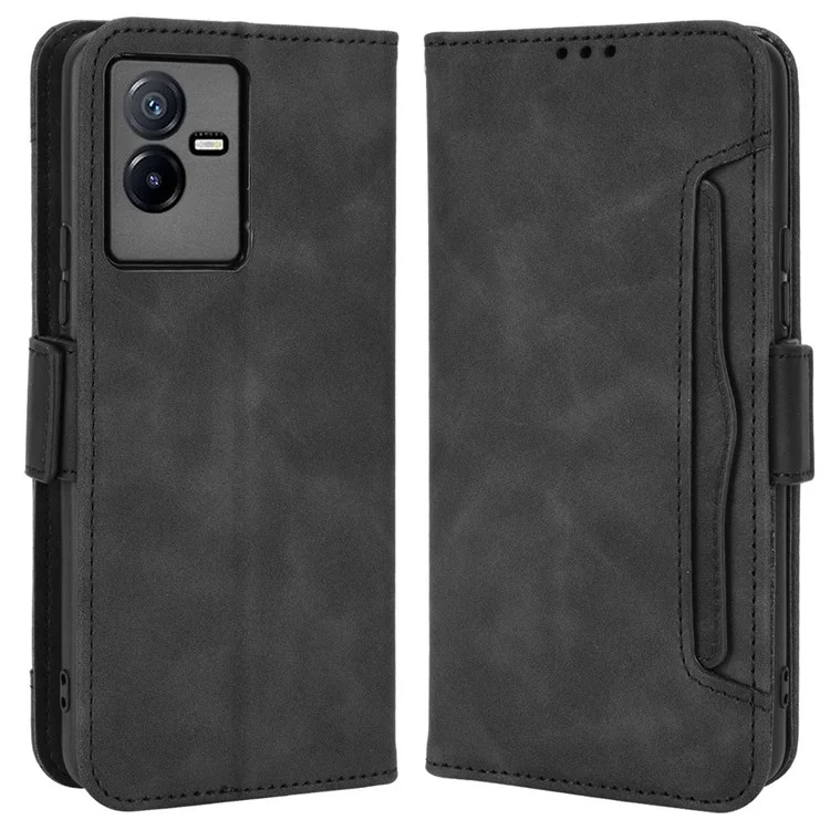 Für Vivo T2x 5G Ständer Verfügt Über Mehrere Kartensteckplätze Case PU Leder Brieftasche Magnetic Clasp Drop-sof Shell - Schwarz