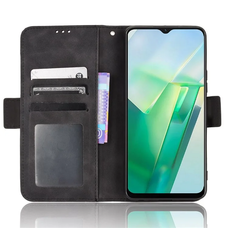 Für Vivo T2x 5G Ständer Verfügt Über Mehrere Kartensteckplätze Case PU Leder Brieftasche Magnetic Clasp Drop-sof Shell - Schwarz