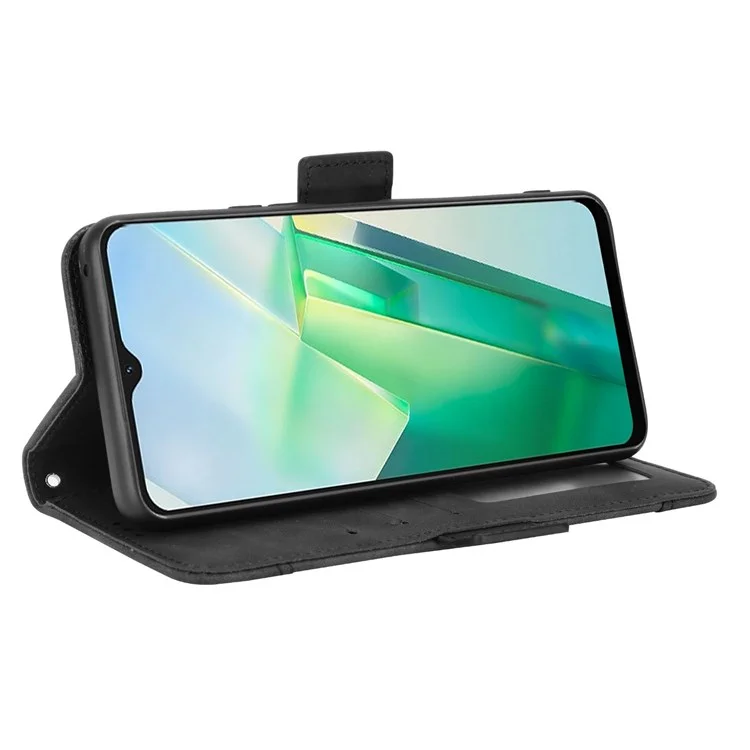 Für Vivo T2x 5G Ständer Verfügt Über Mehrere Kartensteckplätze Case PU Leder Brieftasche Magnetic Clasp Drop-sof Shell - Schwarz