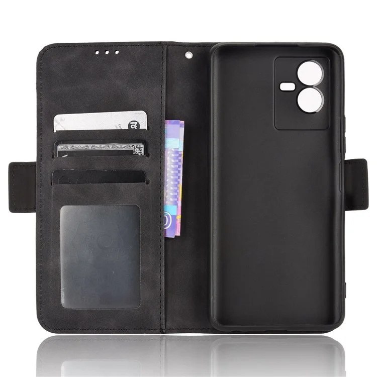 Für Vivo T2x 5G Ständer Verfügt Über Mehrere Kartensteckplätze Case PU Leder Brieftasche Magnetic Clasp Drop-sof Shell - Schwarz