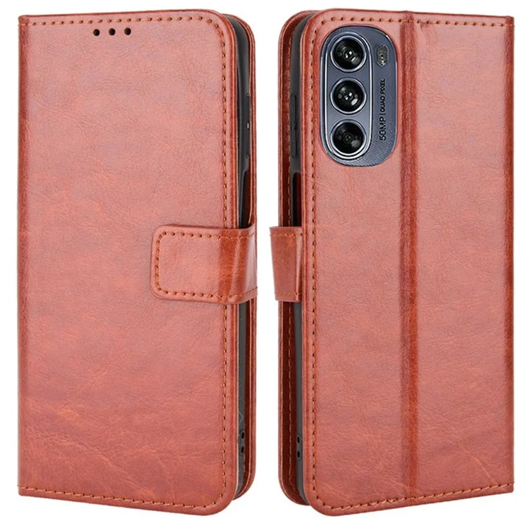 Pour Motorola Moto G62 5G Stand Wallet Scratch-resistant Phone Case Crazy Horse Texture PU Leather Protective Shell - Marron