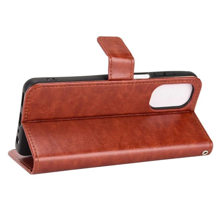 Pour Motorola Moto G62 5G Stand Wallet Scratch-resistant Phone Case Crazy Horse Texture PU Leather Protective Shell - Marron