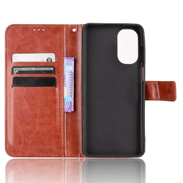 Pour Motorola Moto G62 5G Stand Wallet Scratch-resistant Phone Case Crazy Horse Texture PU Leather Protective Shell - Marron