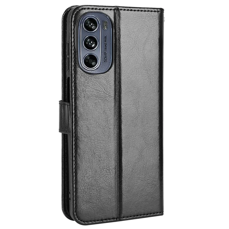 حالة هاتف محمول بتصميم جلد خشن من مادة البولي يوريثان للحماية مع حامل ومحفظة لجهاز Motorola Moto G62 5G - أسود