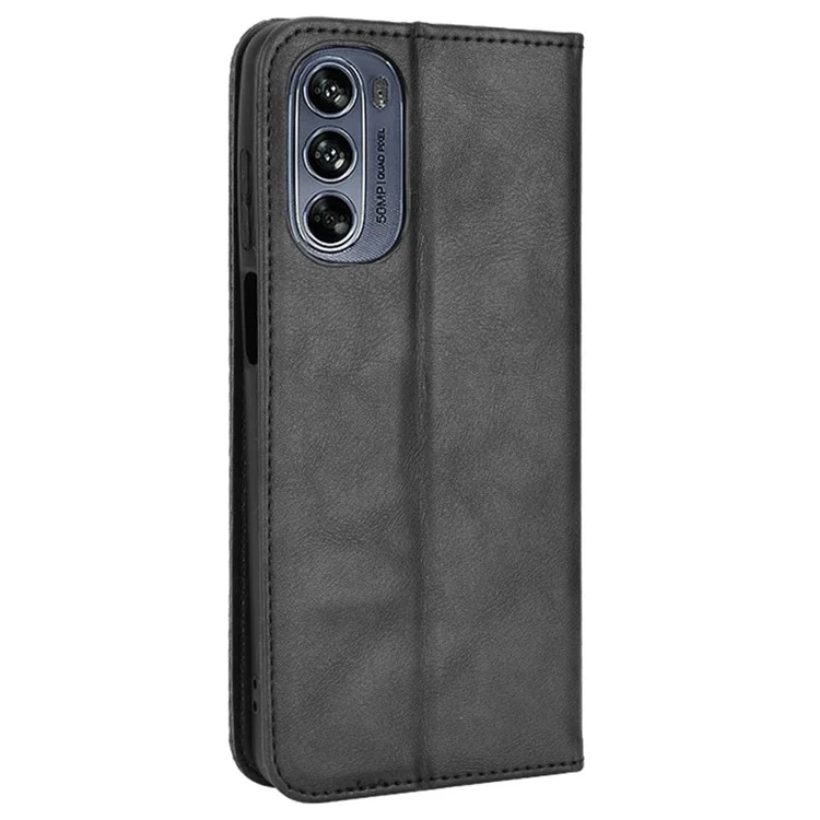 Pour Motorola Moto G62 5G Retro Texture Cuir Flip Téléphone TPU Shell Inner Seck Absorption Magnétique Folio Portefeuille Couverture - Noir