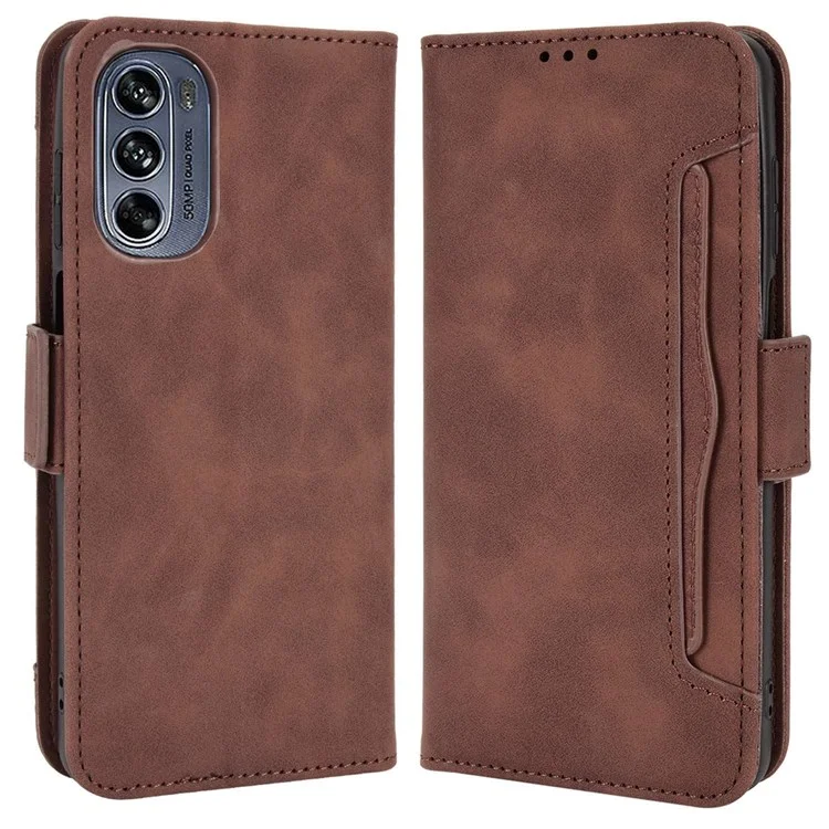 Für Motorola Moto G62 5G Mehrere Kartensteckplätze Brieftasche Hülle PU Leder Kratzfeste Ständer Sicherer Magnetverschluss Schutzabdeckung - Braun
