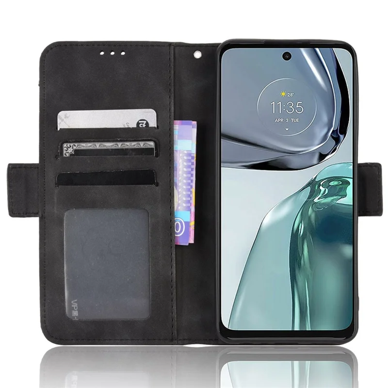 حقيبة محفظة بفتحات متعددة للبطاقات لهاتف Motorola Moto G62 5G، غطاء واقي من جلد البولي يوريثان مقاوم للخدوش مع حامل ومغناطيس آمن - أسود