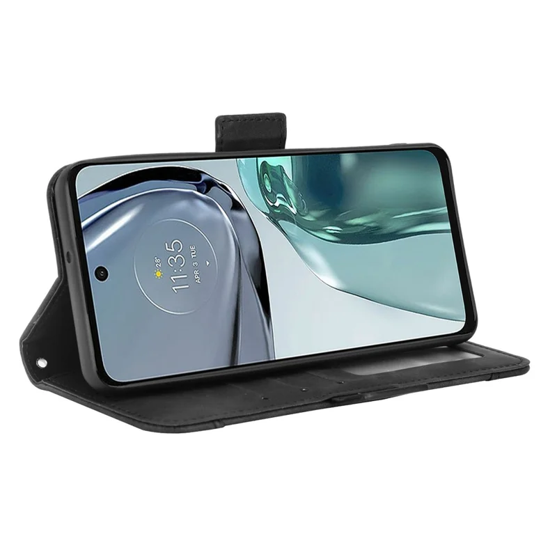 حقيبة محفظة بفتحات متعددة للبطاقات لهاتف Motorola Moto G62 5G، غطاء واقي من جلد البولي يوريثان مقاوم للخدوش مع حامل ومغناطيس آمن - أسود
