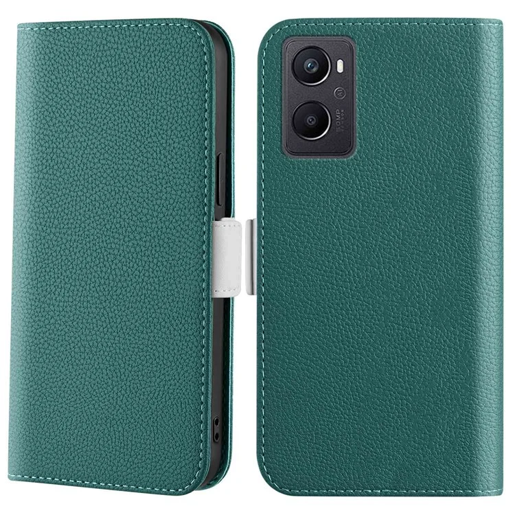 Litchi Texture Wallet Case Para Oppo A96 4G, Candy Color PU PU Vista Stand Flip Folio Capa - Verde