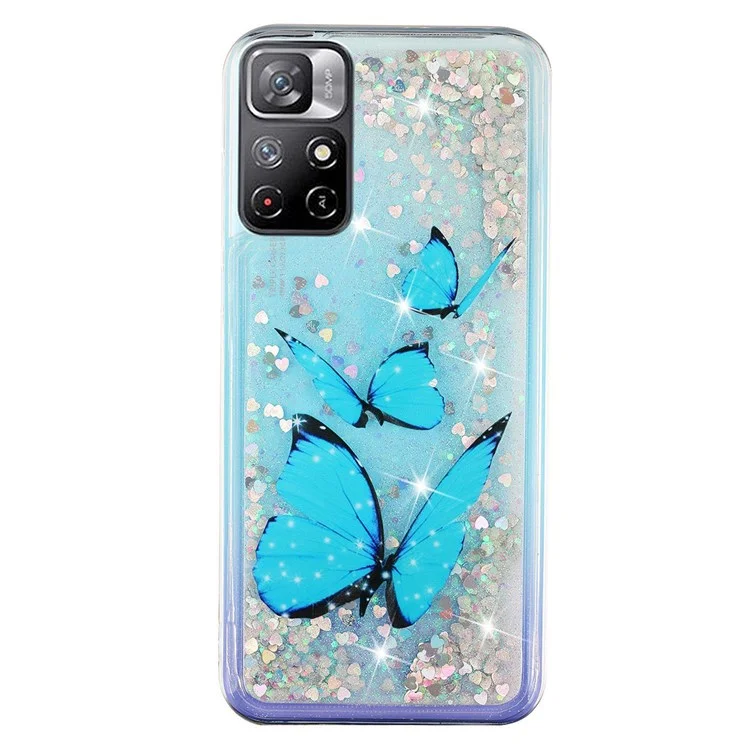 For Xiaomi Redmi Note 11 5G Moving Liquid Case Embossment Pattern Soft Flexible TPU Skin Cover - Blue Butterflies