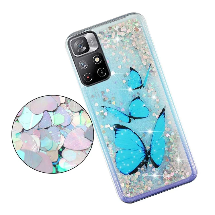 For Xiaomi Redmi Note 11 5G Moving Liquid Case Embossment Pattern Soft Flexible TPU Skin Cover - Blue Butterflies