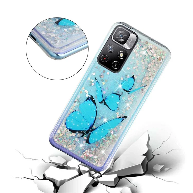 For Xiaomi Redmi Note 11 5G Moving Liquid Case Embossment Pattern Soft Flexible TPU Skin Cover - Blue Butterflies