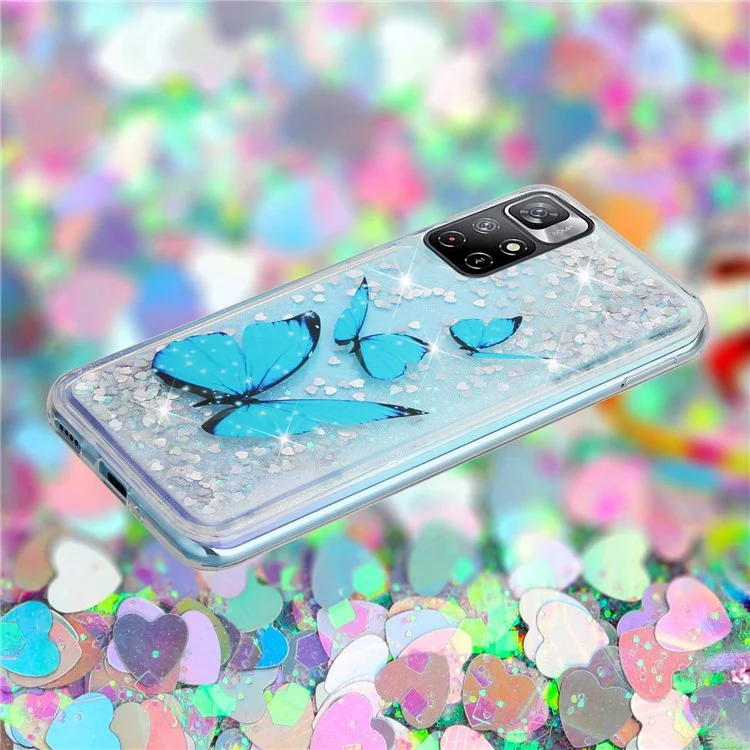 For Xiaomi Redmi Note 11 5G Moving Liquid Case Embossment Pattern Soft Flexible TPU Skin Cover - Blue Butterflies