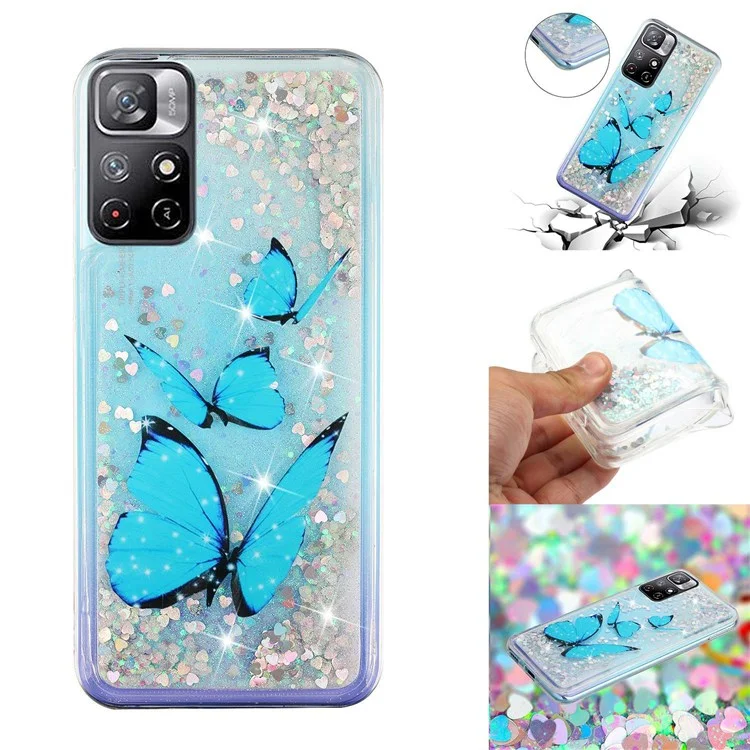 For Xiaomi Redmi Note 11 5G Moving Liquid Case Embossment Pattern Soft Flexible TPU Skin Cover - Blue Butterflies