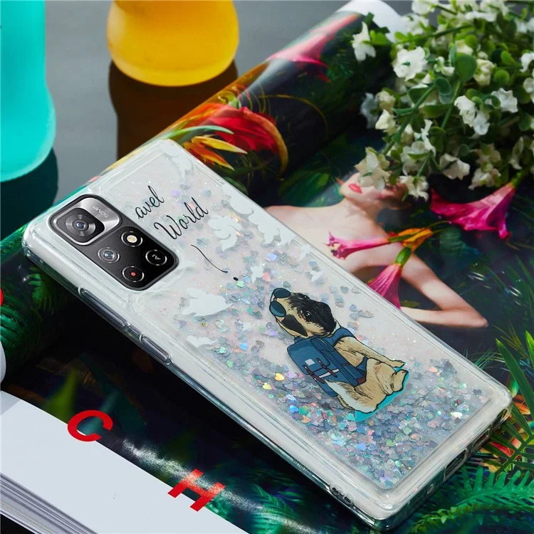 For Xiaomi Redmi Note 11 5G Moving Liquid Case Embossment Pattern Soft Flexible TPU Skin Cover - Dog