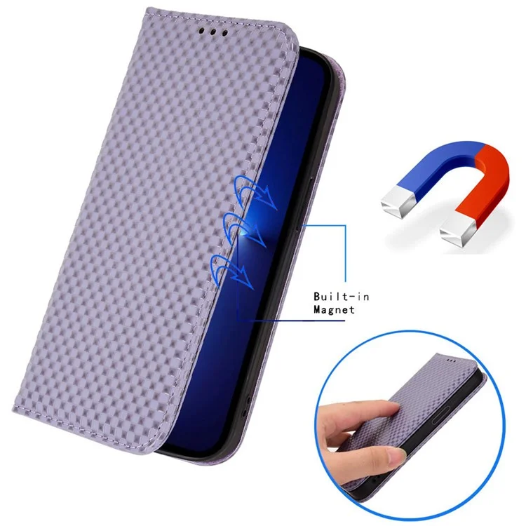 For OnePlus Nord N200 5G Anti-scratch Phone Cover Grid Texture PU Leather Auto Closing Stand Design Wallet Cell Phone Case - Light Purple