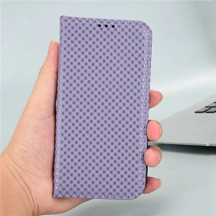 For OnePlus Nord N200 5G Anti-scratch Phone Cover Grid Texture PU Leather Auto Closing Stand Design Wallet Cell Phone Case - Light Purple