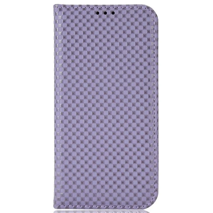 For OnePlus Nord N200 5G Anti-scratch Phone Cover Grid Texture PU Leather Auto Closing Stand Design Wallet Cell Phone Case - Light Purple
