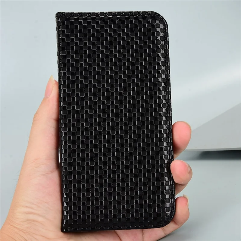 For OnePlus Nord N200 5G Anti-scratch Phone Cover Grid Texture PU Leather Auto Closing Stand Design Wallet Cell Phone Case - Black