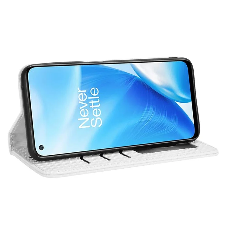 Für OnePlus Nord N200 5G Anti-scratch Phone Decknetz Textur PU Leder Auto Closing Stand Design Wallet Mobiltelefon Hülle - Weiß