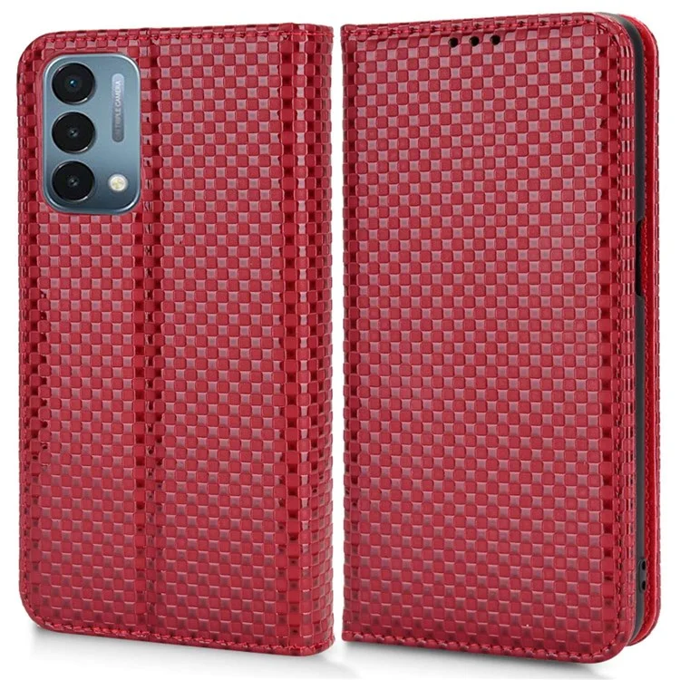 Pour OnePlus Nord N200 5G Anti-scratch Phone Cover Texture PU le Cuir Auto Ferme de Conception de Conception de Portefeuille Case de Téléphone Portable - Vin Rouge