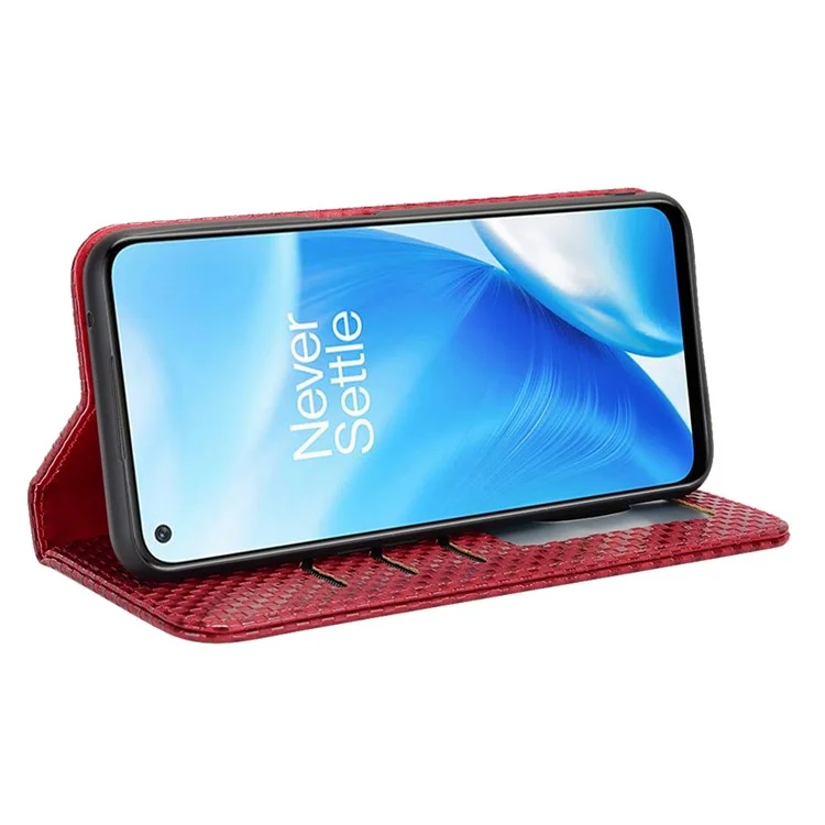 Pour OnePlus Nord N200 5G Anti-scratch Phone Cover Texture PU le Cuir Auto Ferme de Conception de Conception de Portefeuille Case de Téléphone Portable - Vin Rouge