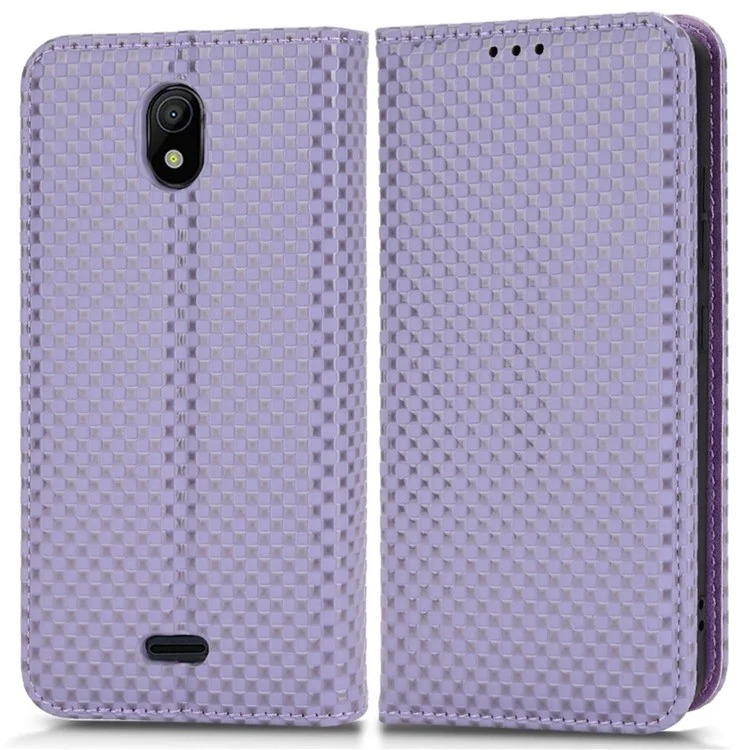 For Nokia C100 4G PU Leather Stand Wallet Cover Grid Texture Auto Closing Magnetic Phone Case - Light Purple