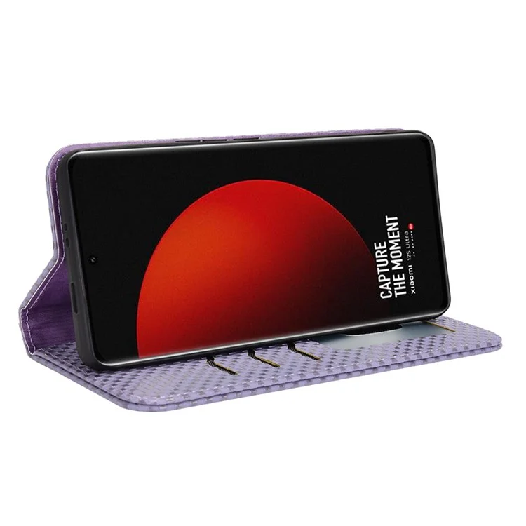 Para Xiaomi 12S Ultra 5G PU PU Cahela Grid - Luz Roxa