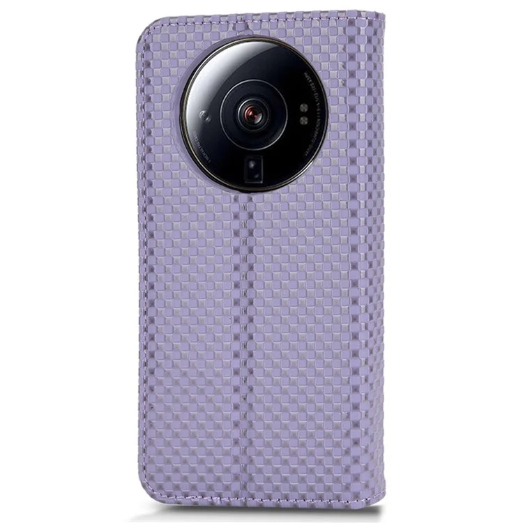 For Xiaomi 12S Ultra 5G PU Leather Grid Texture Folio Flip Phone Case Stand Wallet Magnetic Auto Closing Cover - Light Purple