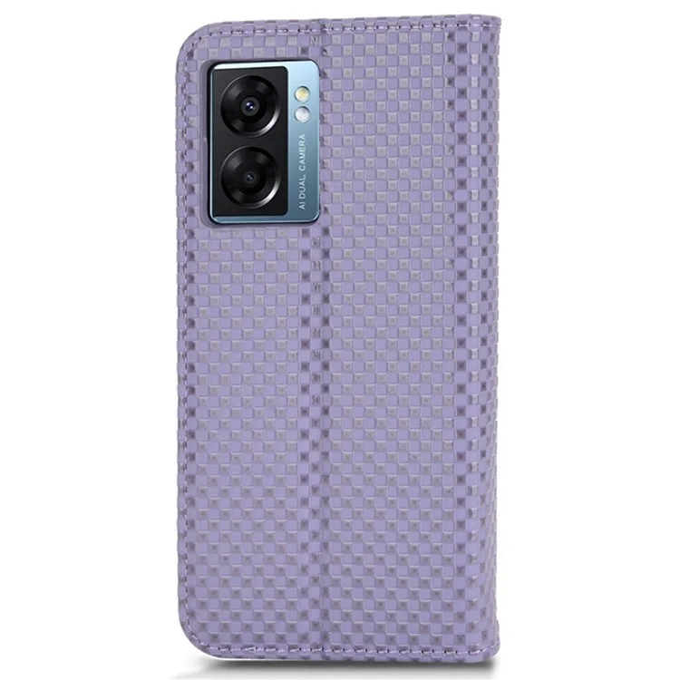 Pour Oppo A57 (2022) 5G / A77 5G / Realme Narzo 50 5G / V23 5G Texture de Grille PU Porte-support Portefeuille Magnétique Magnétique Auto-absorbed Téléphone Couverture - Violet Clair