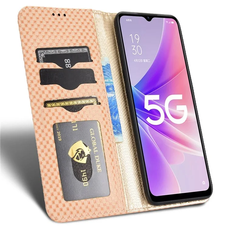 Per Oppo A57 (2022) 5G / A77 5G / Realme Narzo 50 5G / V23 5G Grid Tetture PU Coperchio Del Polattore Magnetico Autosorbito Magnetic - Beige