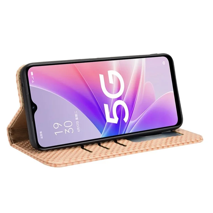 Per Oppo A57 (2022) 5G / A77 5G / Realme Narzo 50 5G / V23 5G Grid Tetture PU Coperchio Del Polattore Magnetico Autosorbito Magnetic - Beige