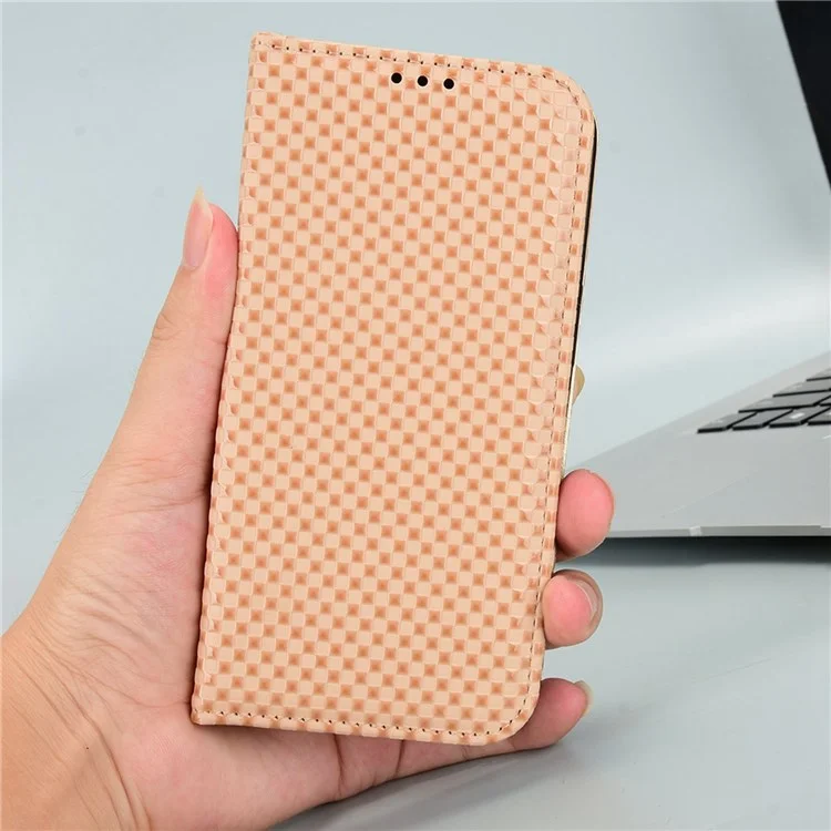 Per Oppo A57 (2022) 5G / A77 5G / Realme Narzo 50 5G / V23 5G Grid Tetture PU Coperchio Del Polattore Magnetico Autosorbito Magnetic - Beige