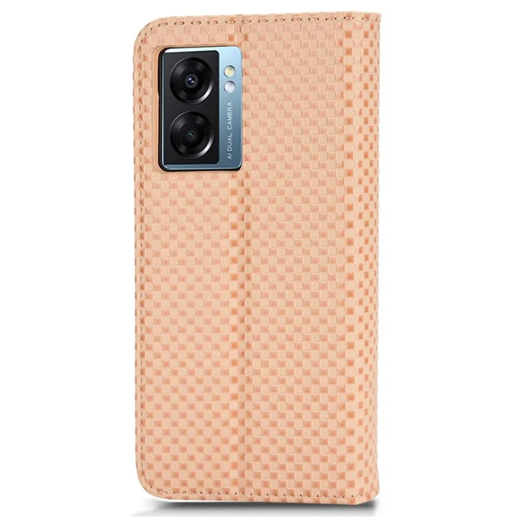 Per Oppo A57 (2022) 5G / A77 5G / Realme Narzo 50 5G / V23 5G Grid Tetture PU Coperchio Del Polattore Magnetico Autosorbito Magnetic - Beige