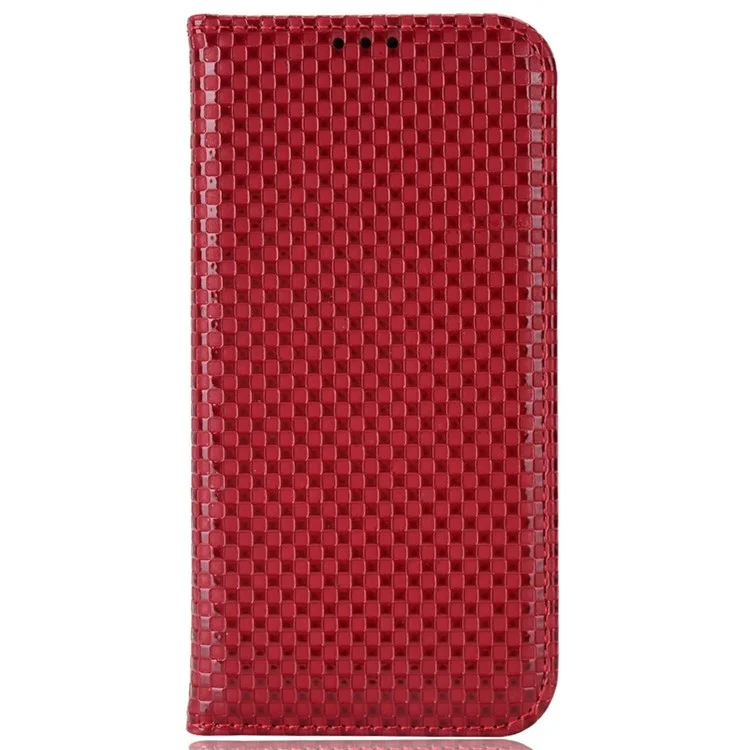 Para Oppo A57 (2022) 5G / A77 5G / Realme Narzo 50 5g / V23 5G Grid Textura PU Case de Billetera de Cuero Magnética Auto Absorbido Por la Portada Del Teléfono - Vino Rojo
