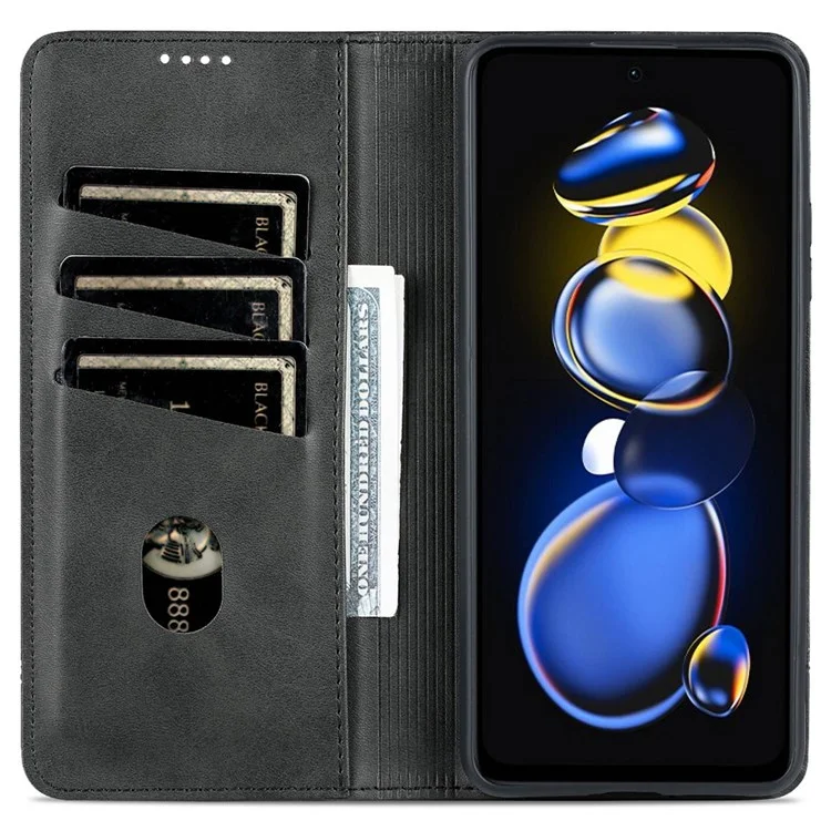 AZNS For Xiaomi Redmi Note 11T Pro 5G / Note 11T Pro+ 5G / Poco X4 GT 5G / Redmi K50i 5G PU Leather Stand Wallet Case Magnetic Closure Phone Cover - Black