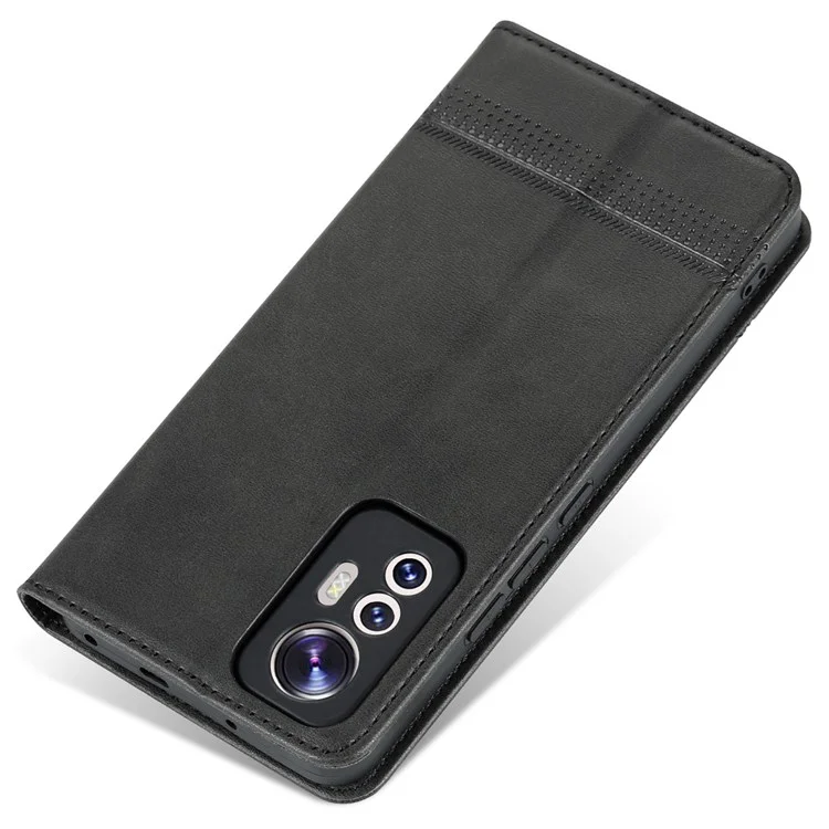 Azns Für Xiaomi 12 Lite 5G Magnetic Auto Closeure Brieftasche Telefonhülle PU Leder Viewing Ständer Flip Cover - Schwarz