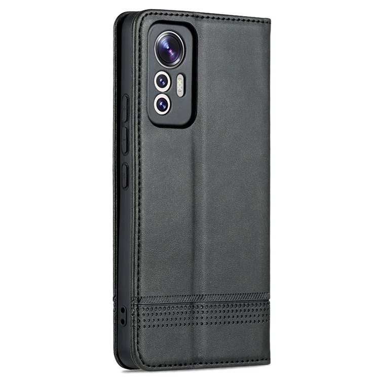 AZNS For Xiaomi 12 Lite 5G Magnetic Auto Closure Wallet Phone Case PU Leather Viewing Stand Flip Cover - Black