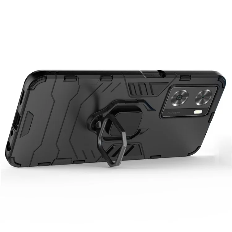 Custodia ibrida in TPU morbido + PC duro per Oppo A57 4G / A57s 4G, supporto ad anello ben protetto Custodia per telefono resistente agli urti - Nero